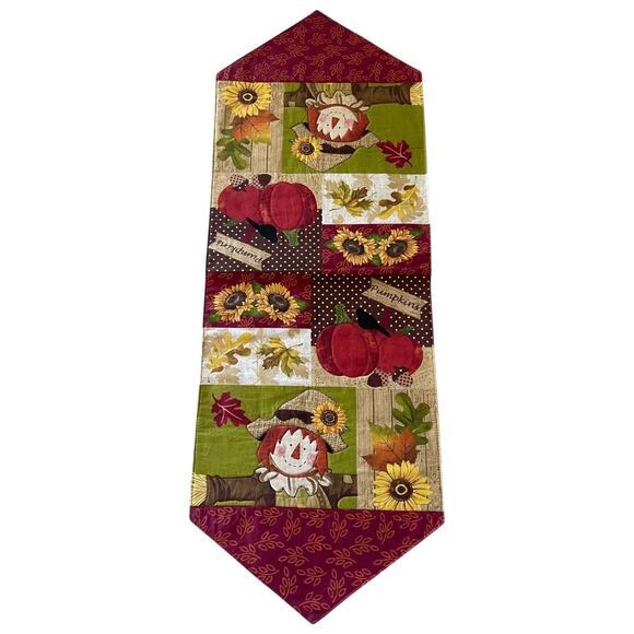 Fall Table Runner Autumn Scarecrow Pumpkins Sunflowers Fall Leaves 36 in x 13 in - Picture 1 of 3